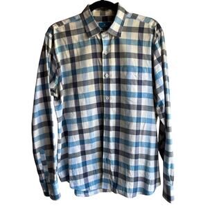 Toscano Blue White Plaid Long Sleeve Button-Up Shirt Men's Size L – Flawed